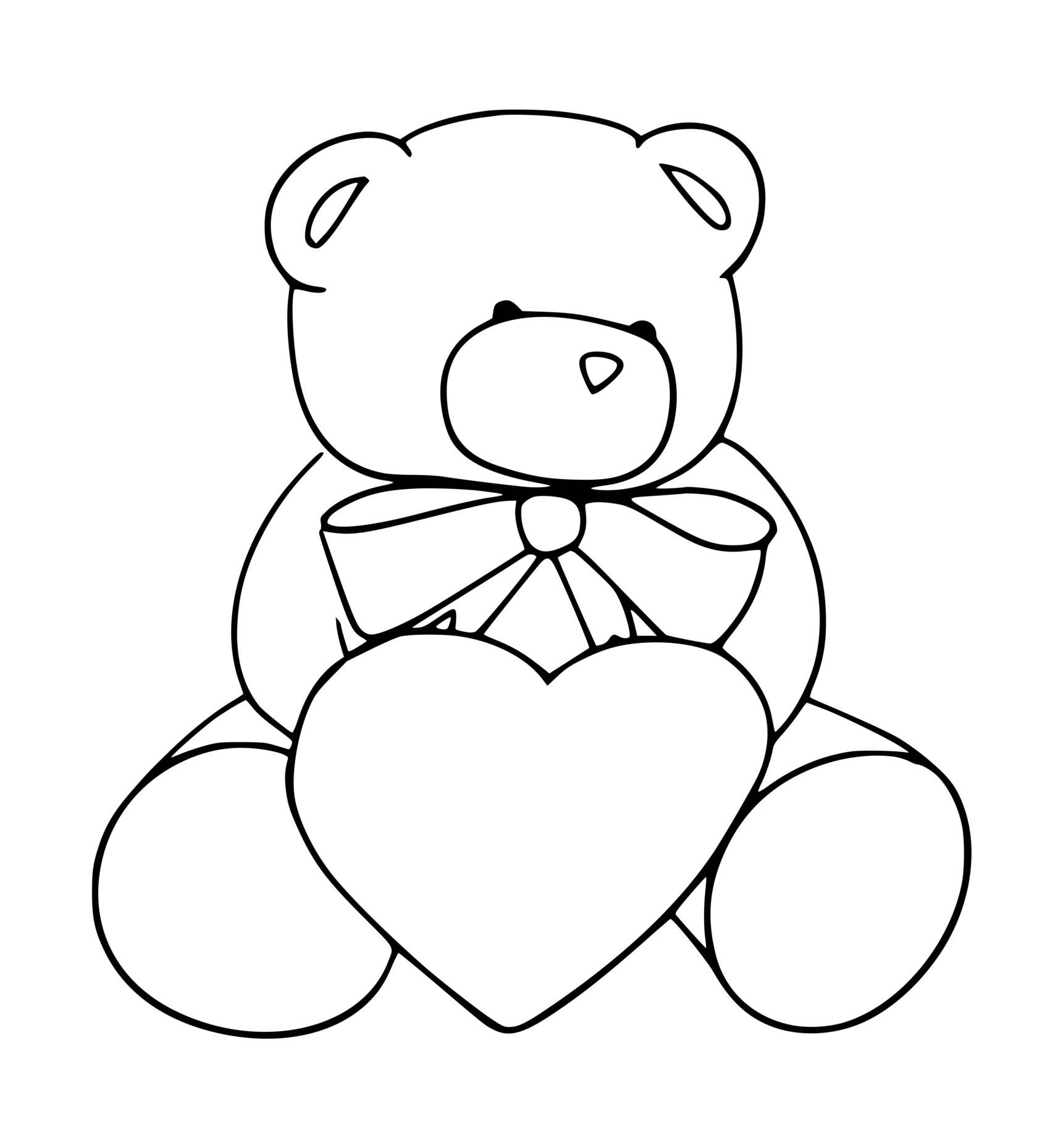 Coloriage Ours Ruban Cœur Saint Valentin - Saint-Valentin à imprimer