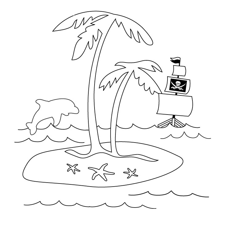 Coloriage Palmier Dauphin Et Bateau - Palmier à imprimer