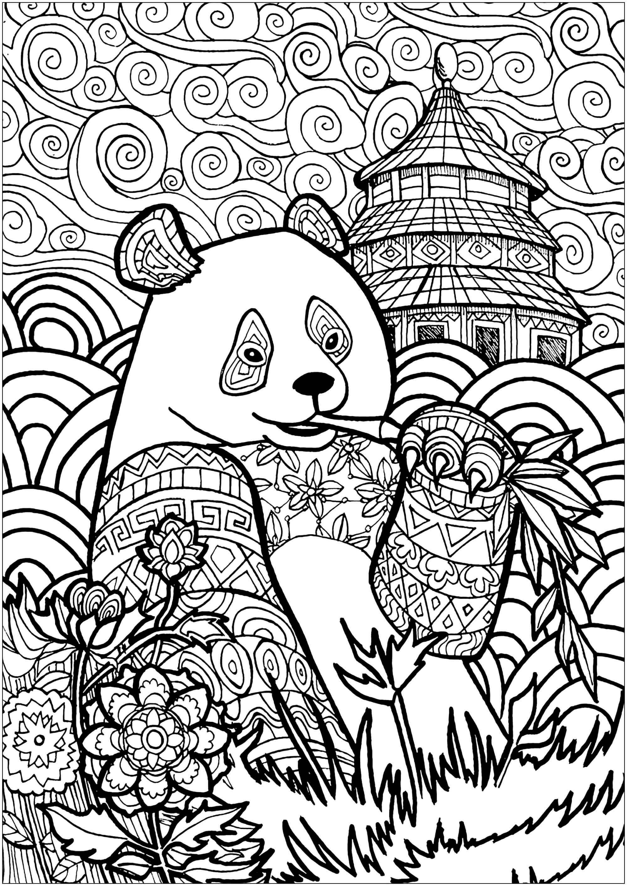 Coloriage Panda Et Motifs En Chine Mandala Animaux - Panda à imprimer