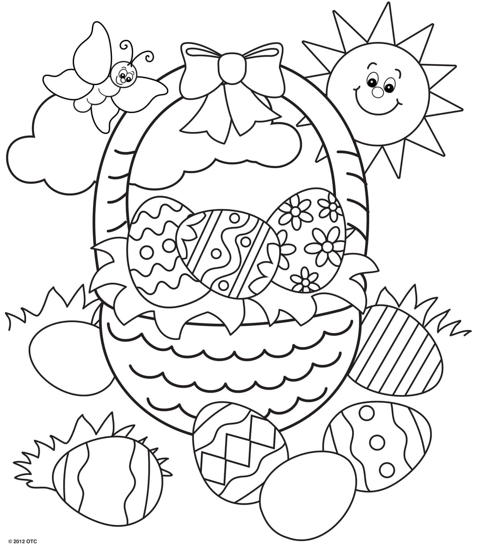 Coloriage Panier De Pâques Œufs Soleil Et Papillon - Pâques à imprimer