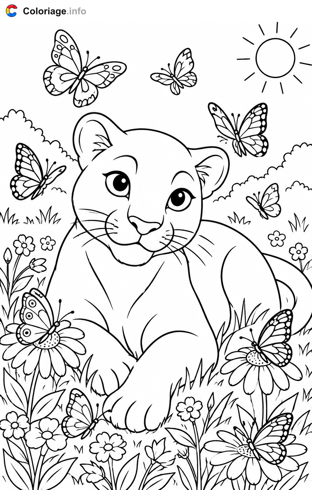 Panther mit Schmetterlingen Ausmalbilder — Ausmalbild zum Ausdrucken