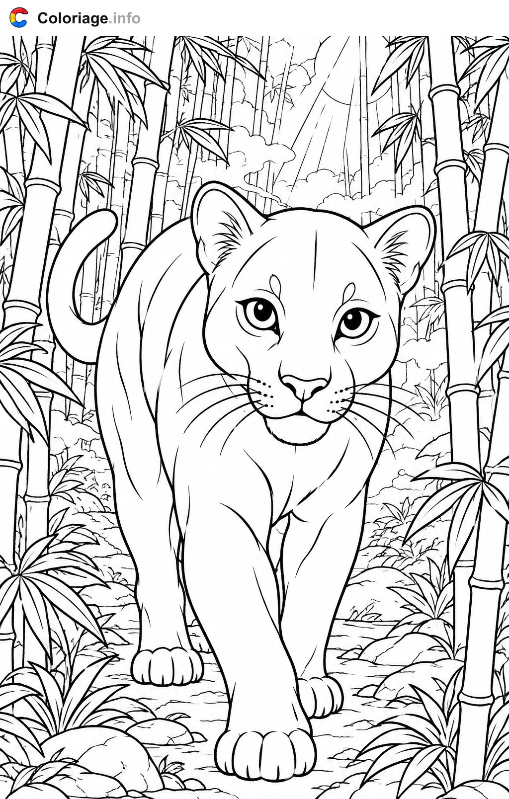 Panther in der Bambuswald Ausmalbilder — Ausmalbild zum Ausdrucken