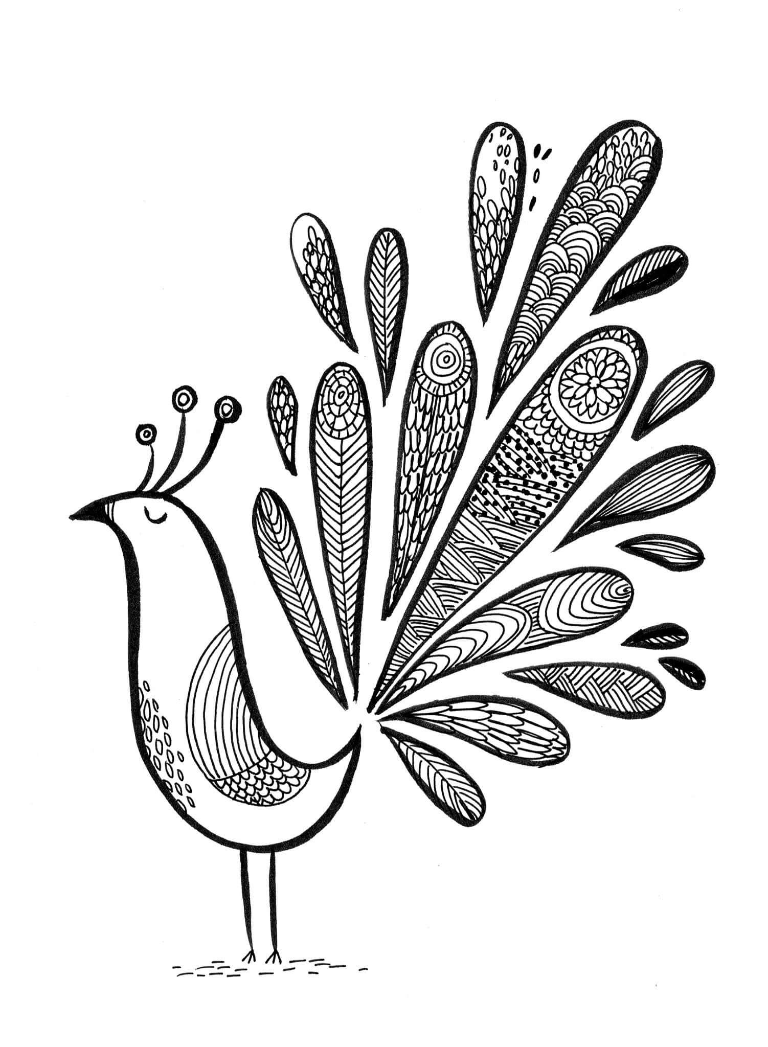 Coloriage Paon Chic Oiseau Grand Plumage - Paon à imprimer