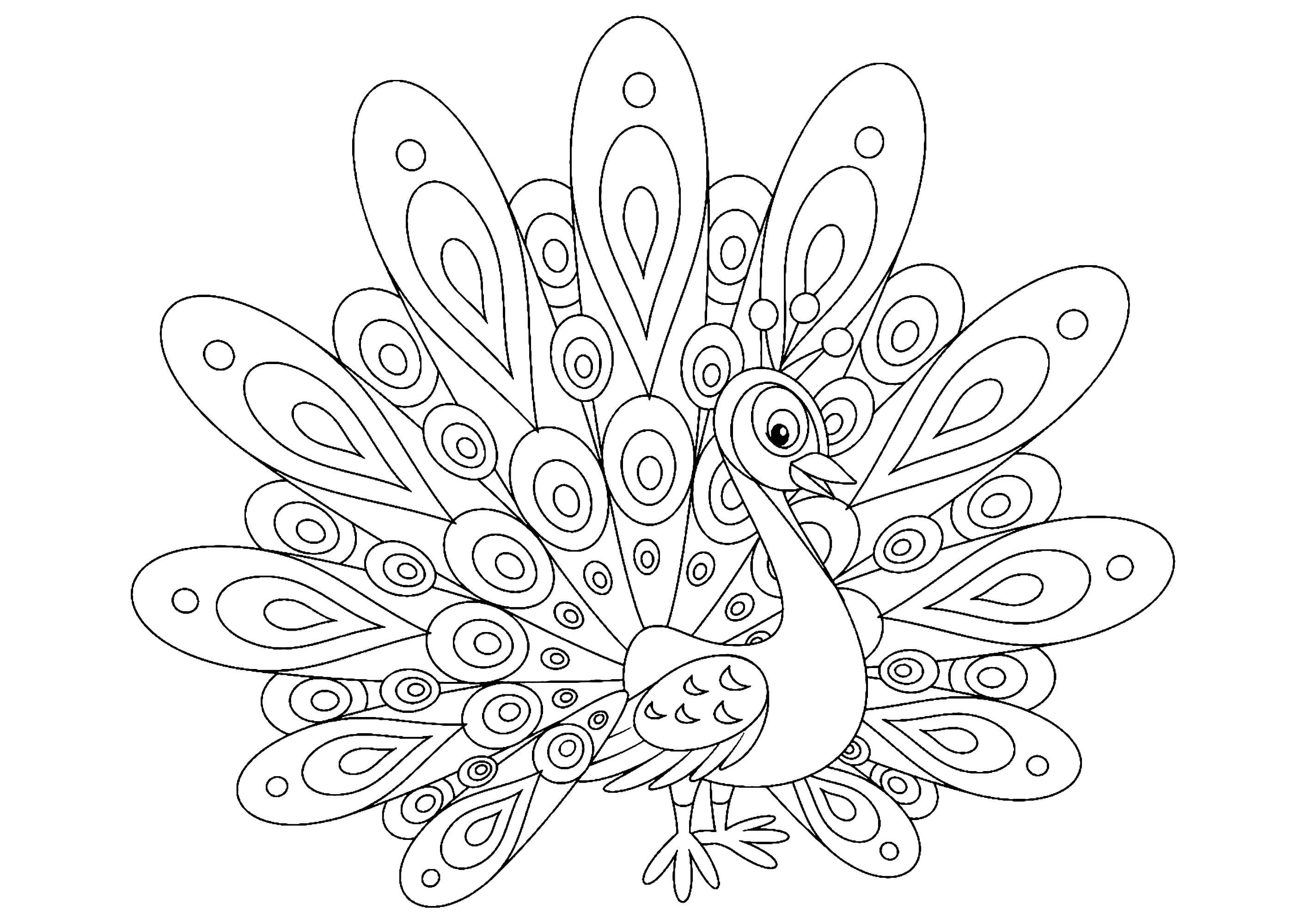 Coloriage Paon Oiseau Bleu - Paon à imprimer