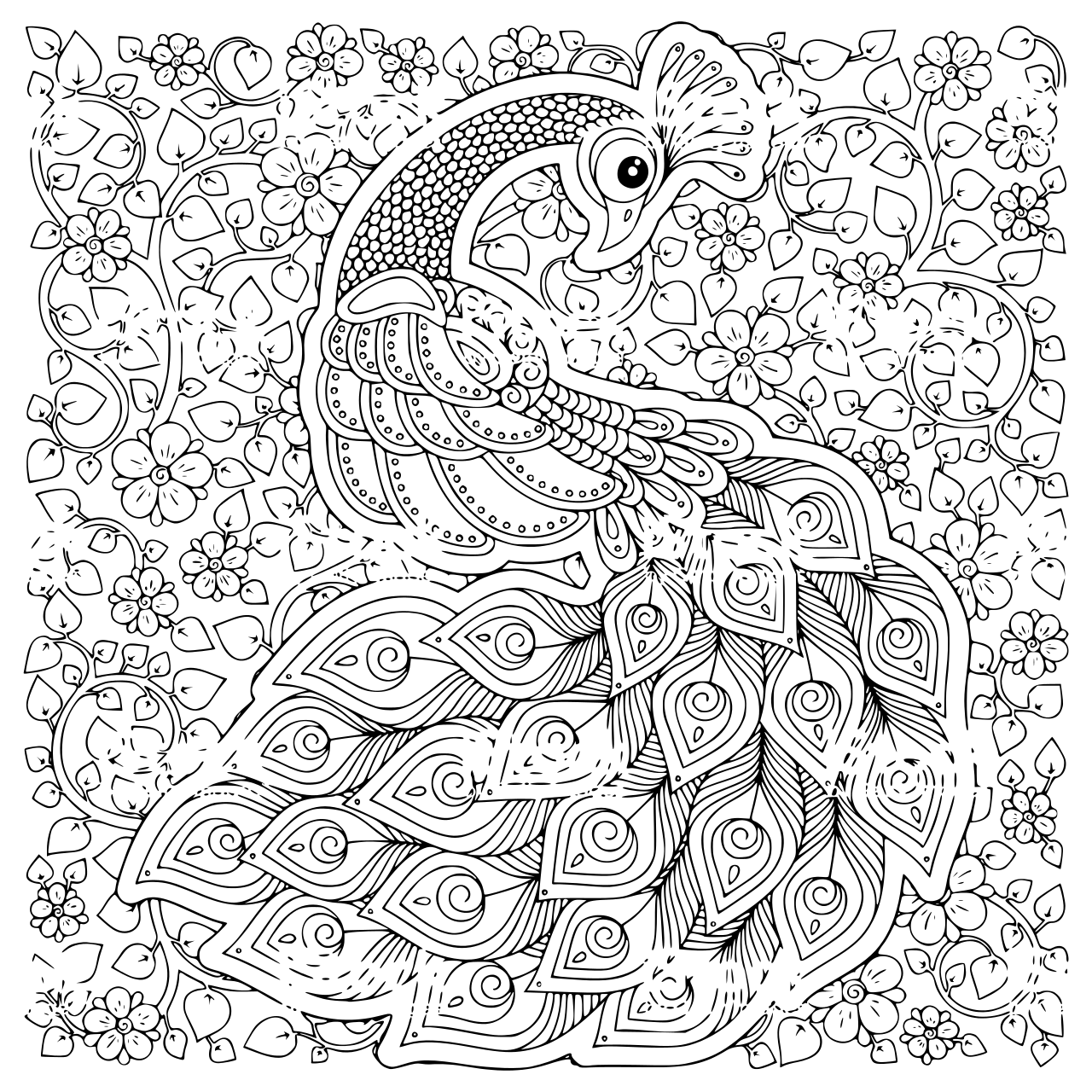 Coloriage Paon Oiseau Symbole De Fertilite Et Immortalite En Inde - Adulte à imprimer