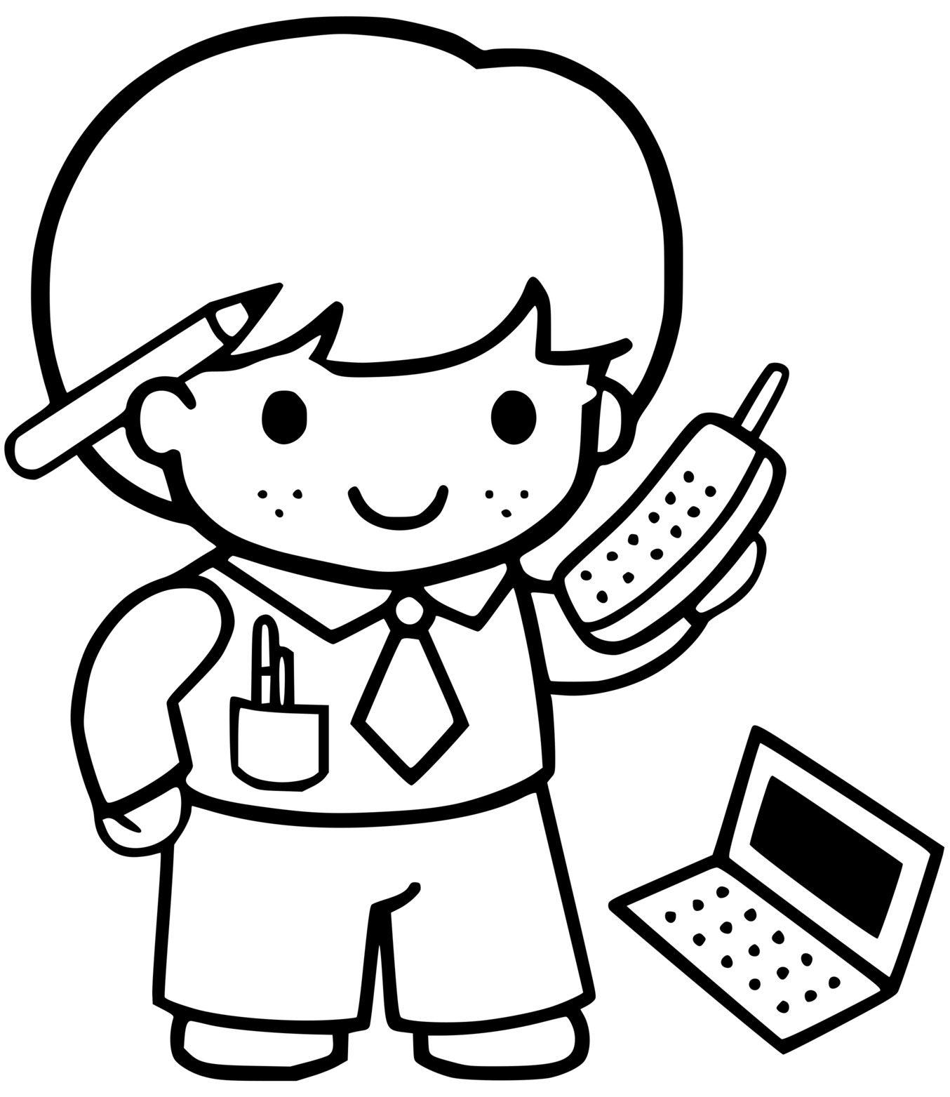 Coloriage Papa Au Travail Téléphone Ordinateur Facile - Facile à imprimer