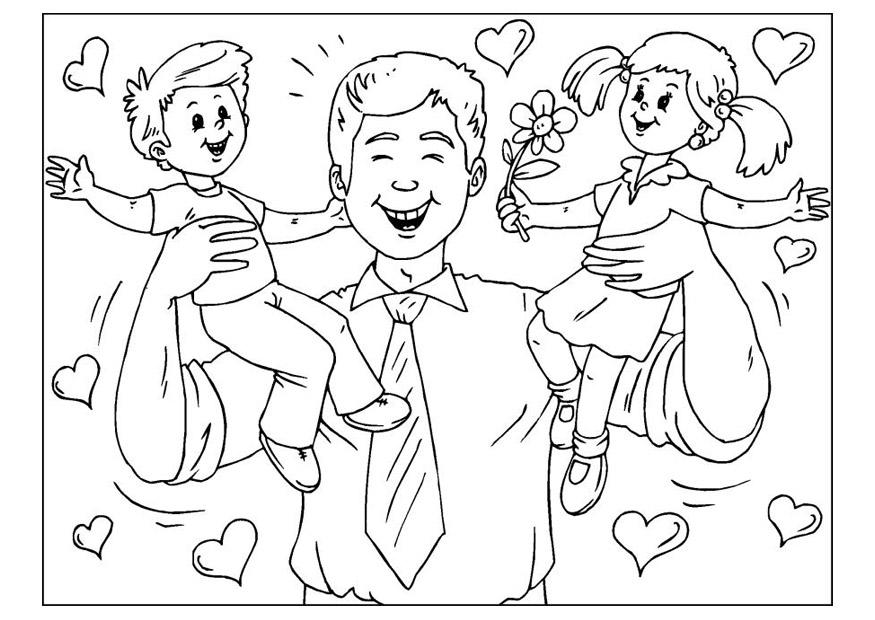 Coloriage Papa Avec Ses Deux Filles Fête Père - Fête des pères à imprimer