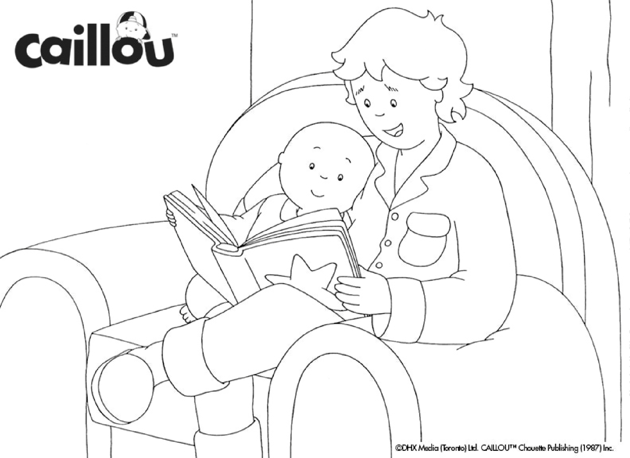 Coloriage Papa Fait Une Lecture A Caillou Avant De Se Coucher - Caillou à imprimer