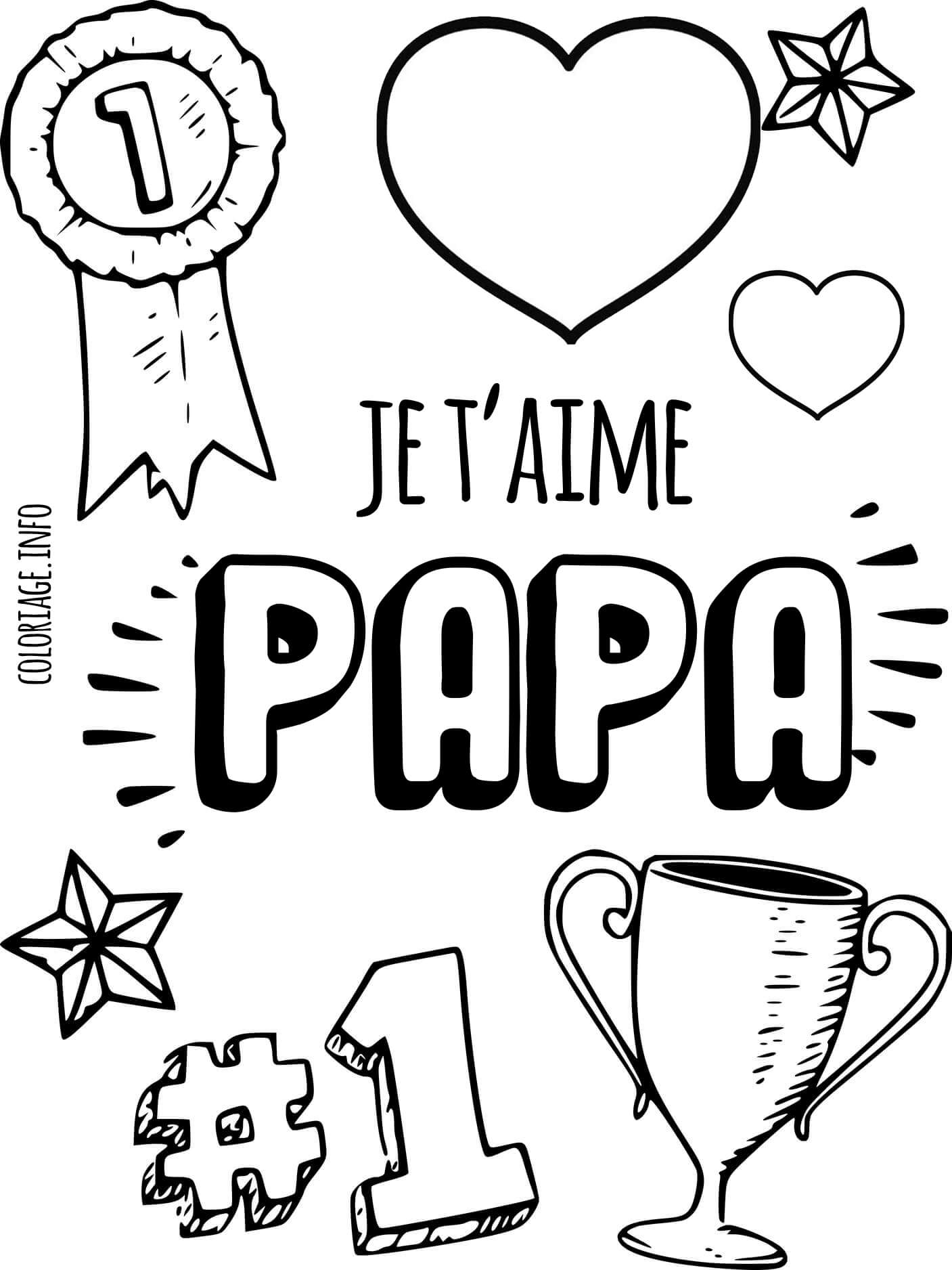 Coloriage Papa Je Taime Numéro 1 Fête Des Pères - Fête des pères à imprimer