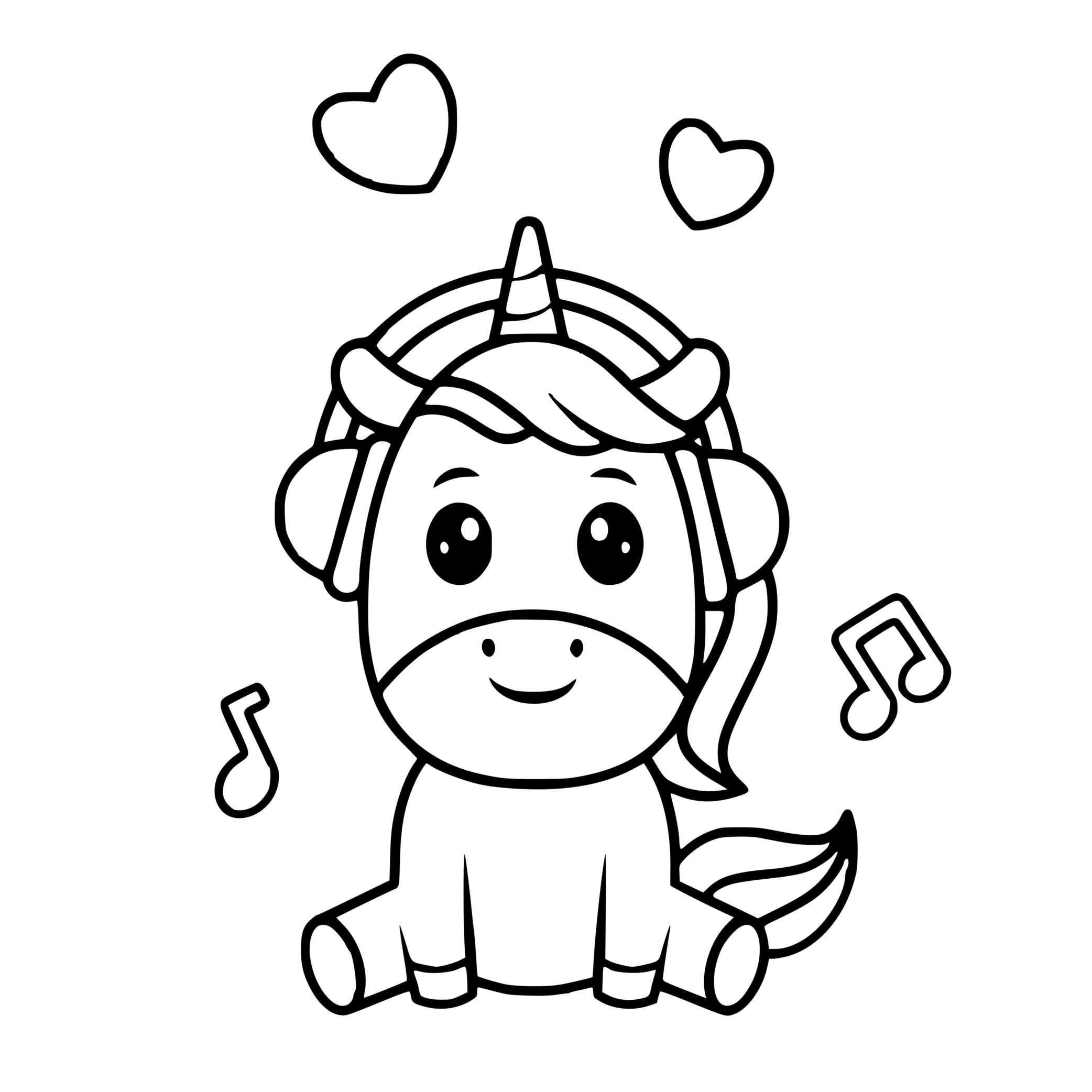 Coloriage Papa Licorne Kawaii Casque De Musique - Licorne à imprimer