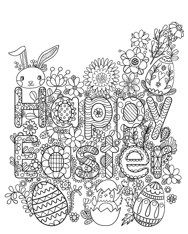 Coloriage Pâques Adulte Happy Easter - Pâques adulte à imprimer