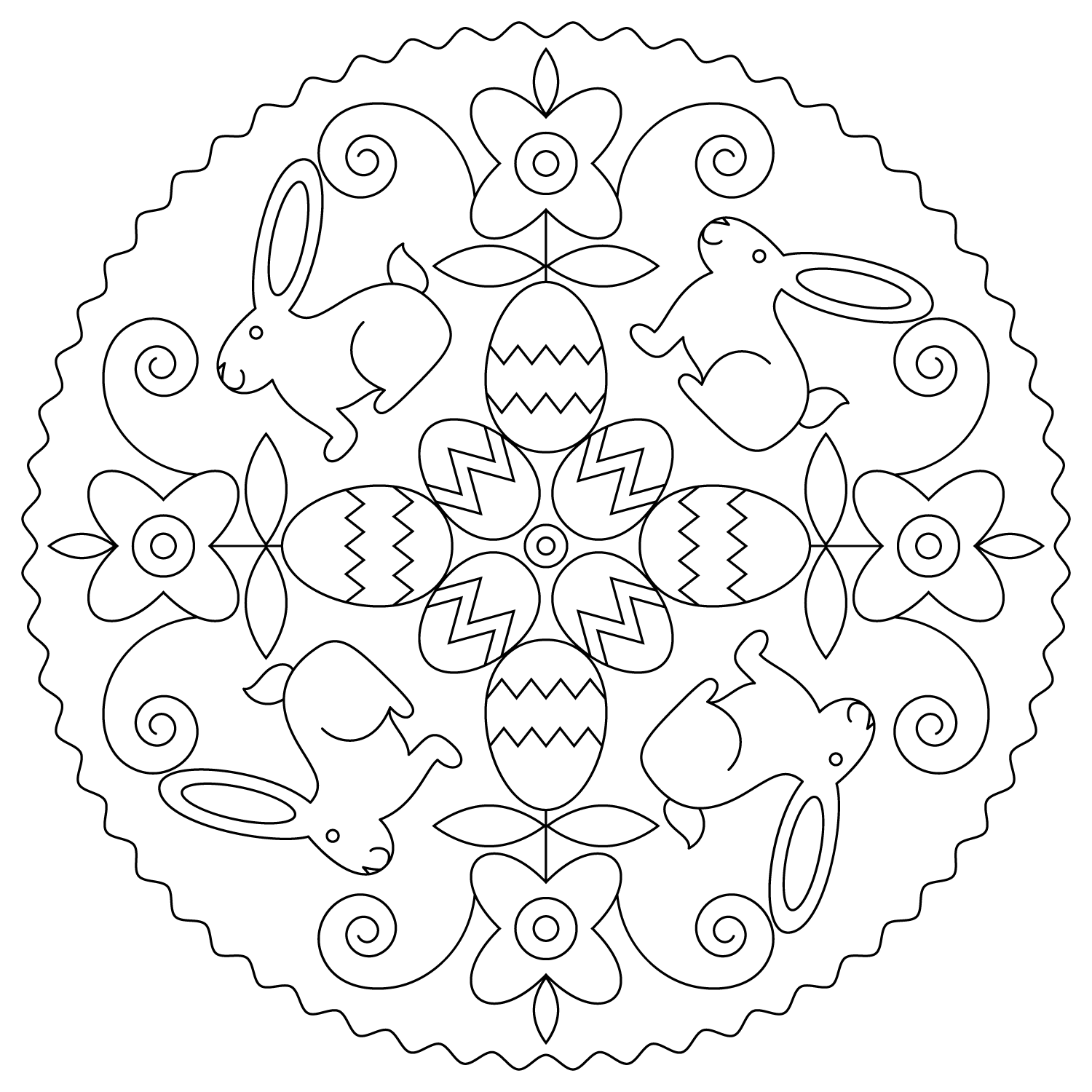 Coloriage Pâques Mandala Œufs Fleurs Enfants Facile - Pâques mandala à imprimer