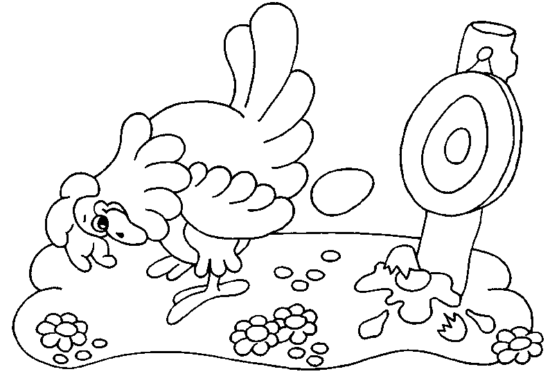 Coloriage Pâques Poule Qui Lance Des Œufs Sur Une Cible - Poule à imprimer