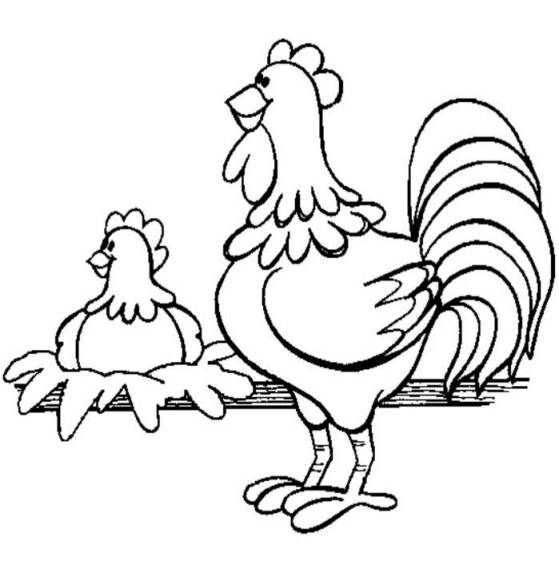 Coloriage Pâques Une Poule Avec Un Coq - Poule à imprimer