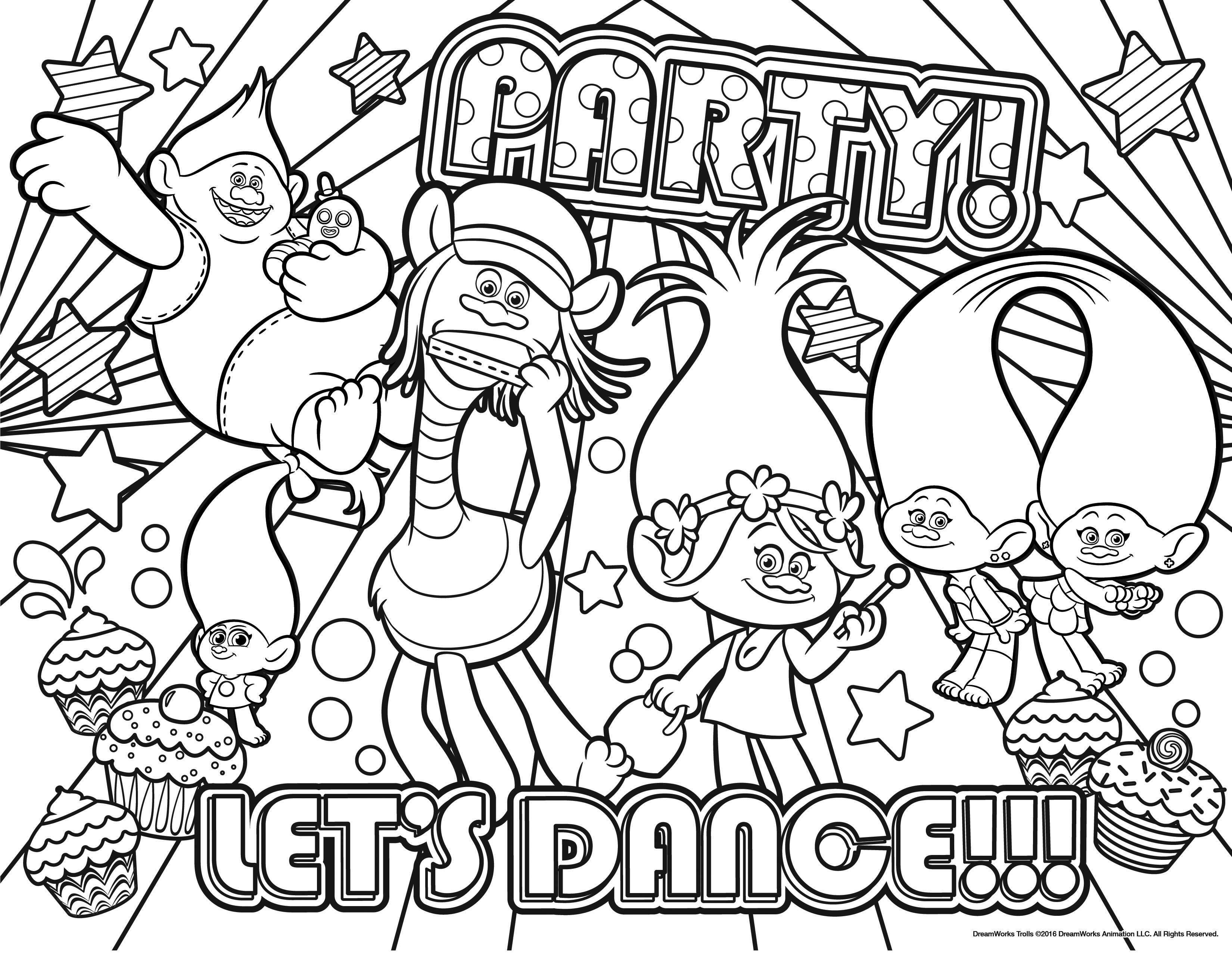 Coloriage Party Lets Dance - Trolls à imprimer