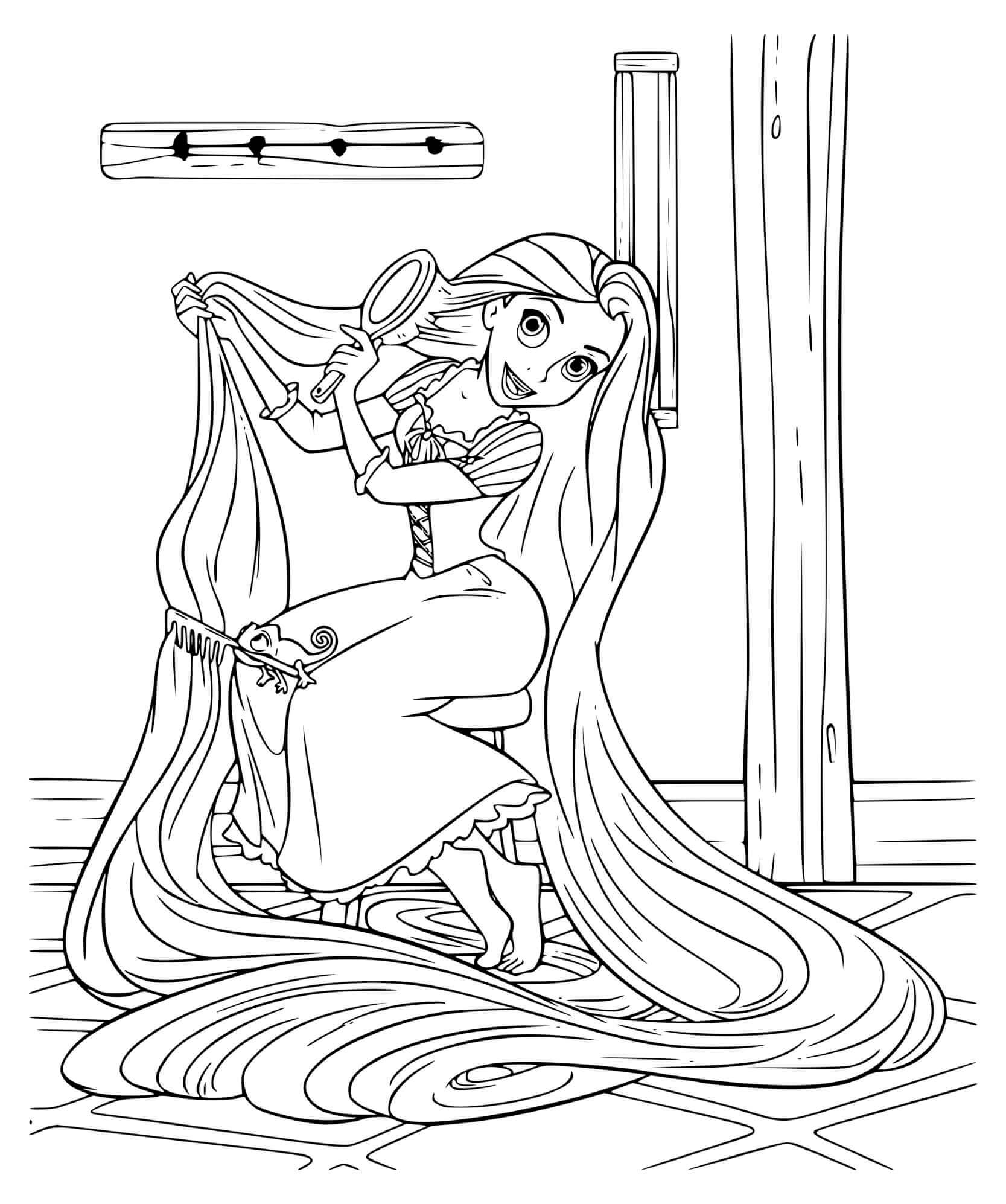 Coloriage Pascal Aide Raiponce Avec Ses Cheveux - Raiponce à imprimer