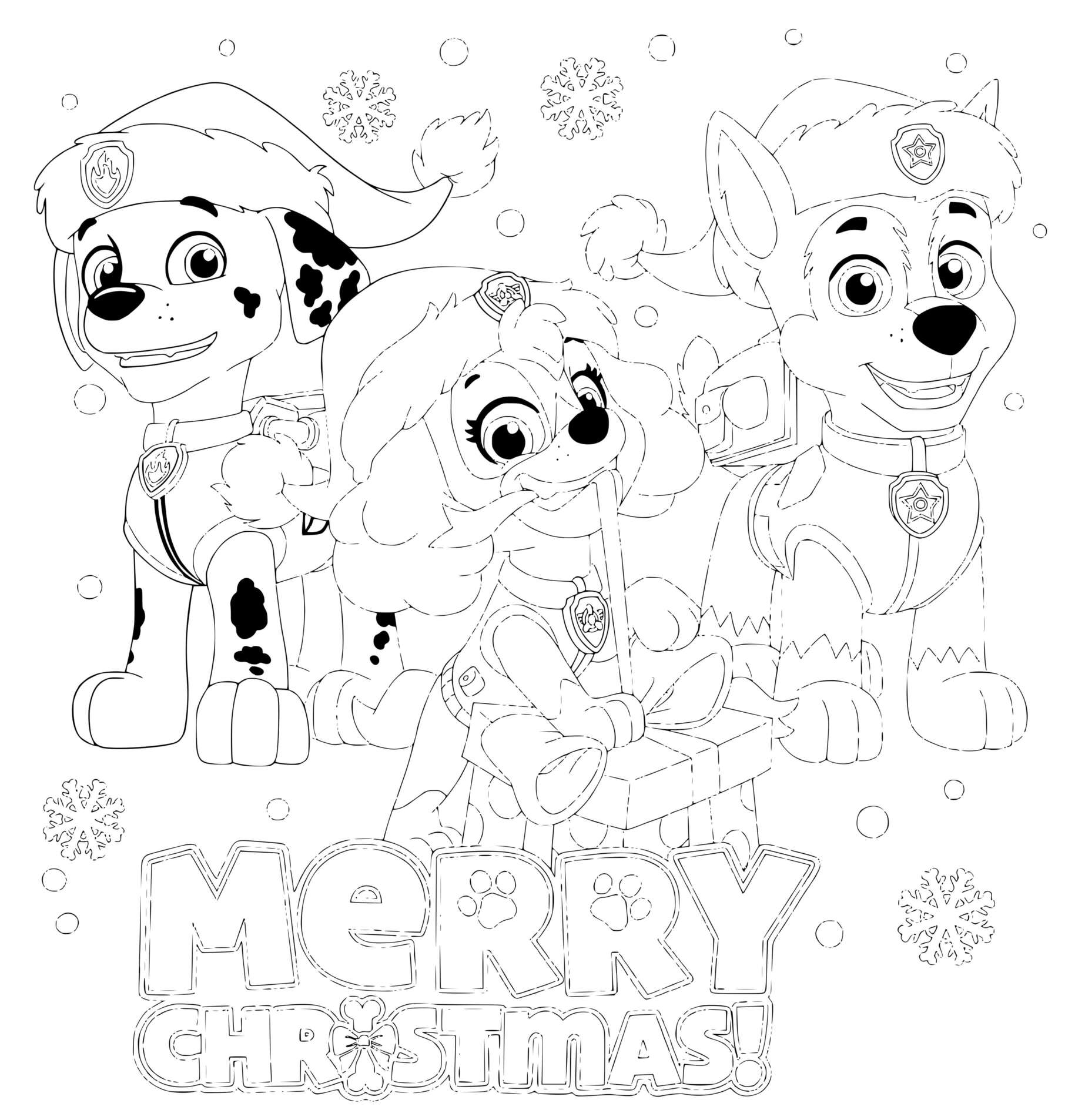 Coloriage Chase pat patrouille Noël sapin bas de Noël - Pat patrouille noel à imprimer