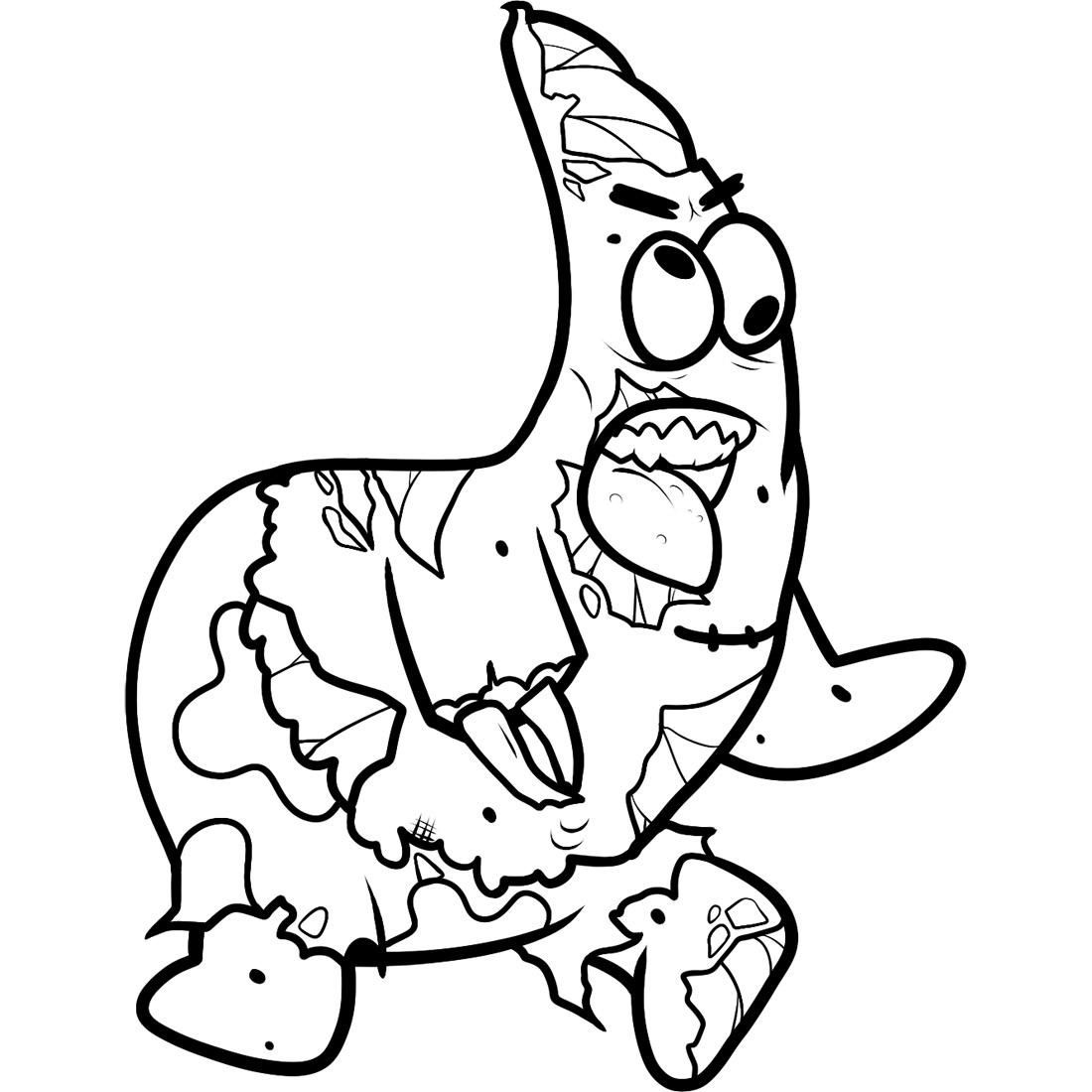 Coloriage Patrick Bob Eponge Zombie - Zombie à imprimer