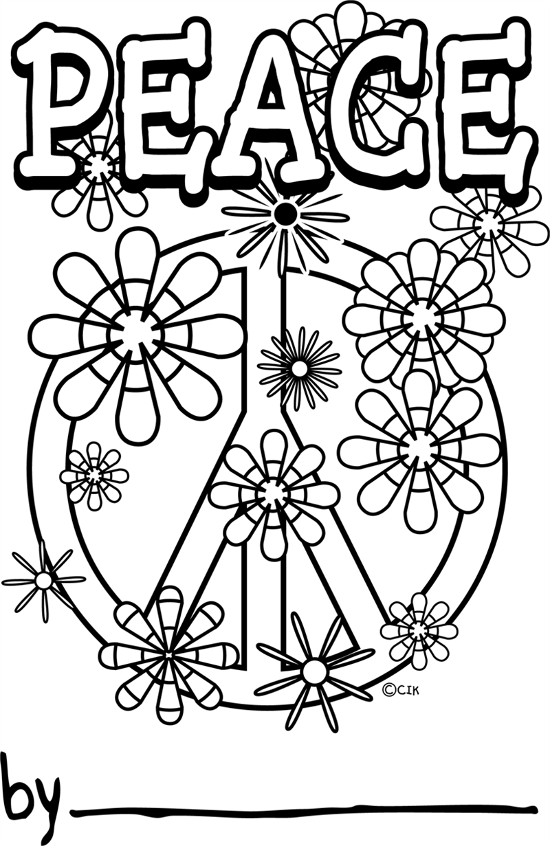 Coloriage Peace Logo Text Flowers Design - Paix à imprimer
