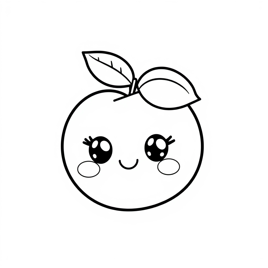 Coloriage Pêche 1 Fruit Kawaii - Kawaii fruits à imprimer