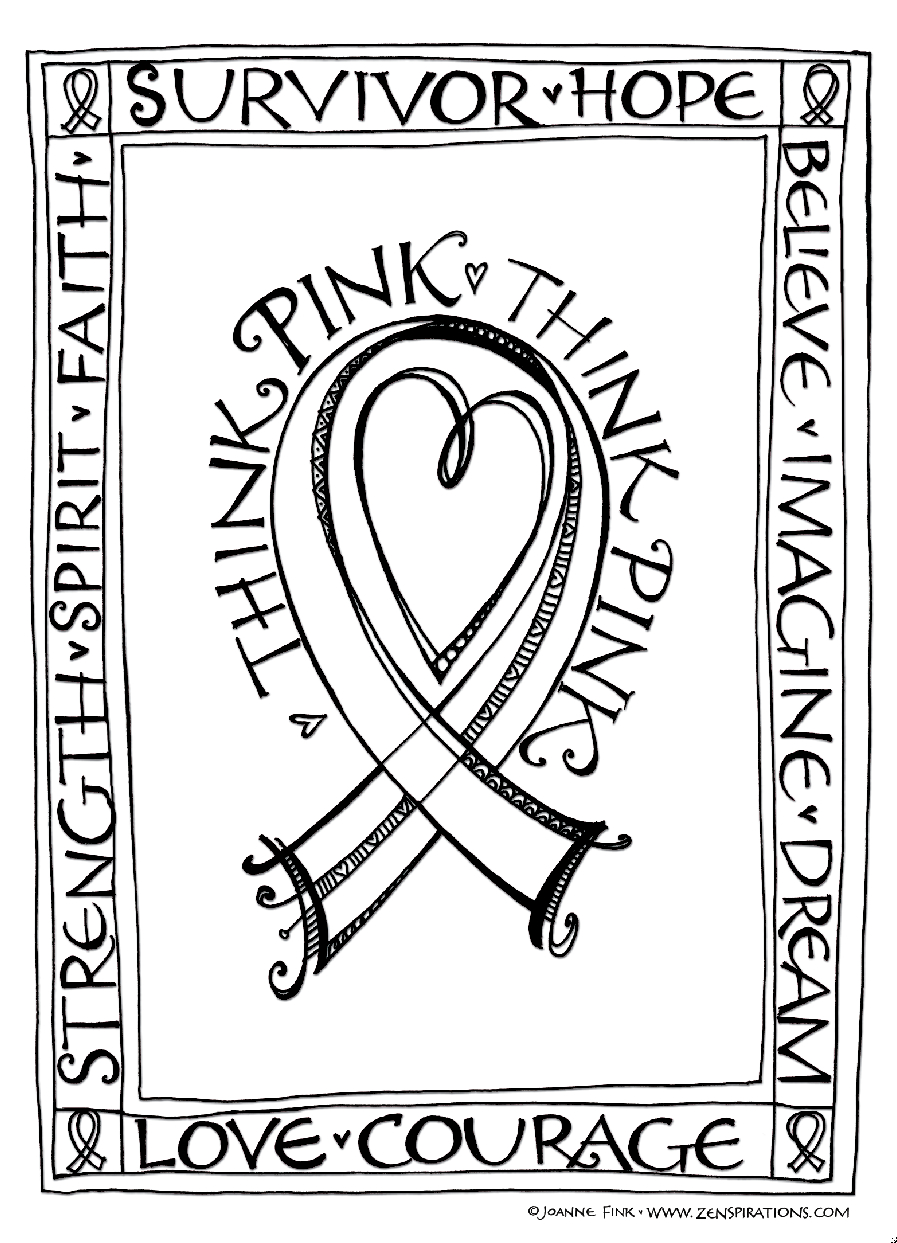 Coloriage Penser Rose Think Pink Breast Cancer - Cancer du sein à imprimer
