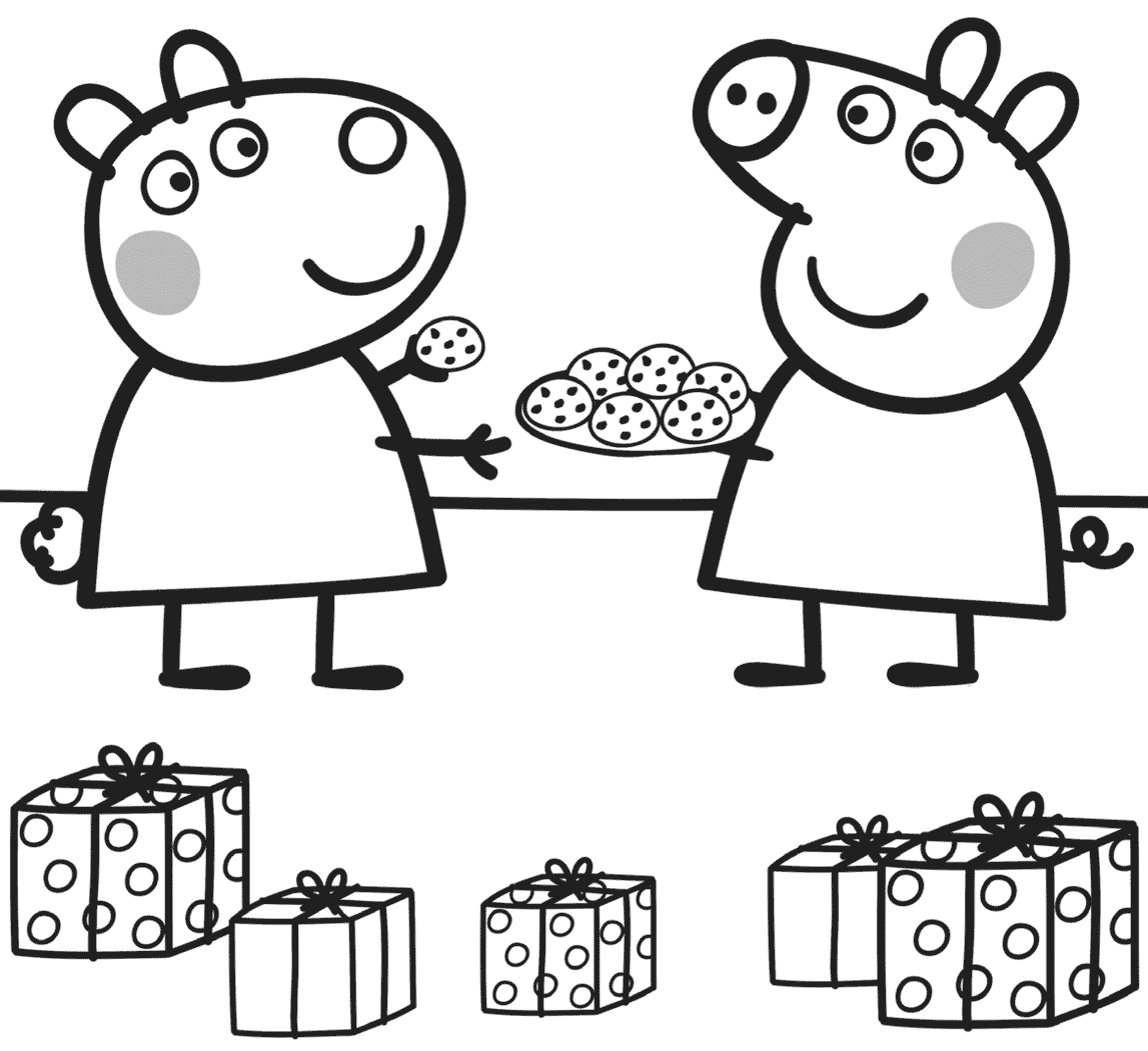 Coloriage Peppa Donne Des Biscuits A Suzy Pour Noël - Peppa pig à imprimer