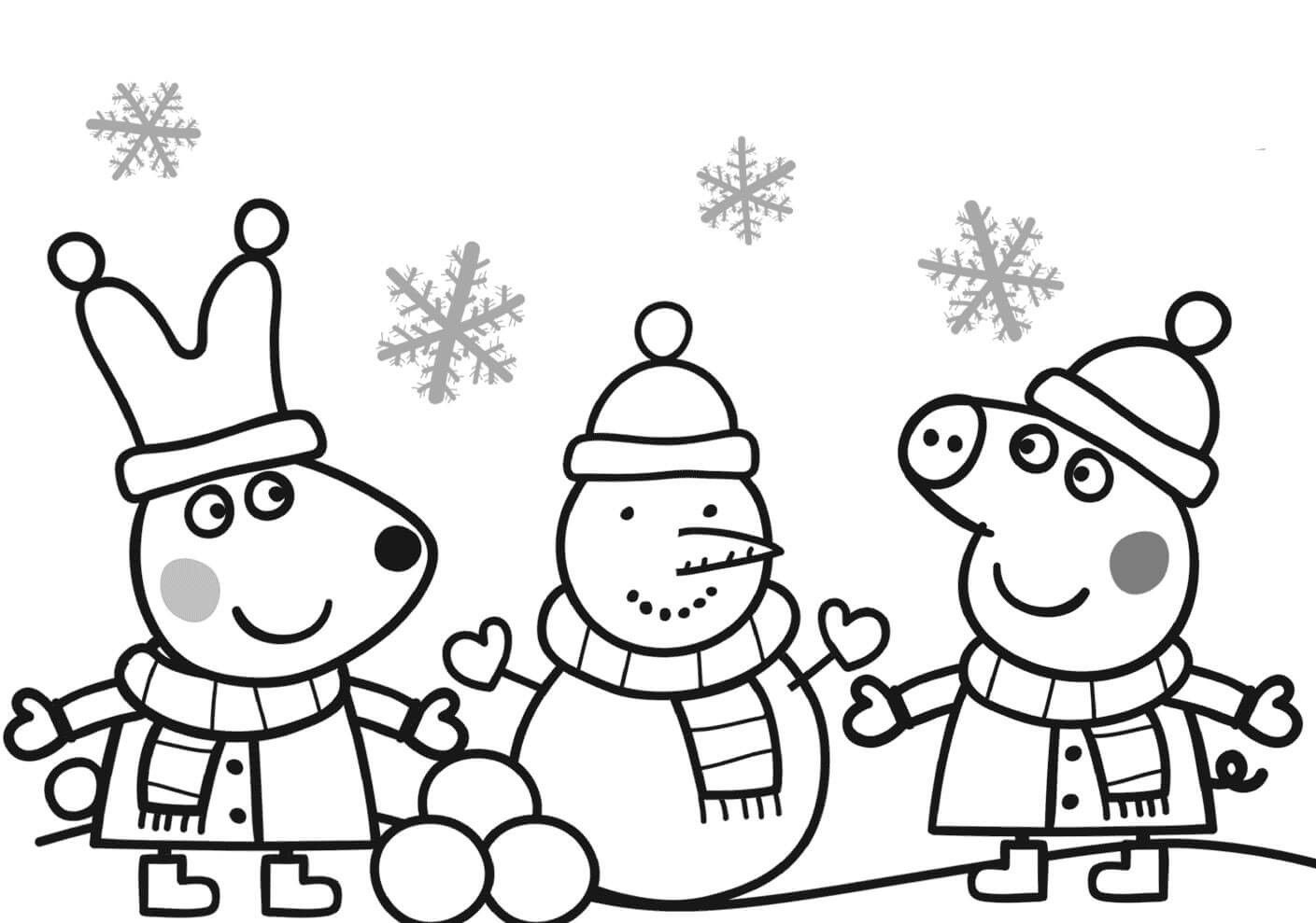 Coloriage Peppa Pig Noël Avec Un Bonhomme De Neige - Peppa pig à imprimer
