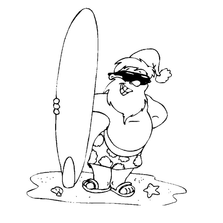 Coloriage Père Noël A La Plage - Noël à imprimer