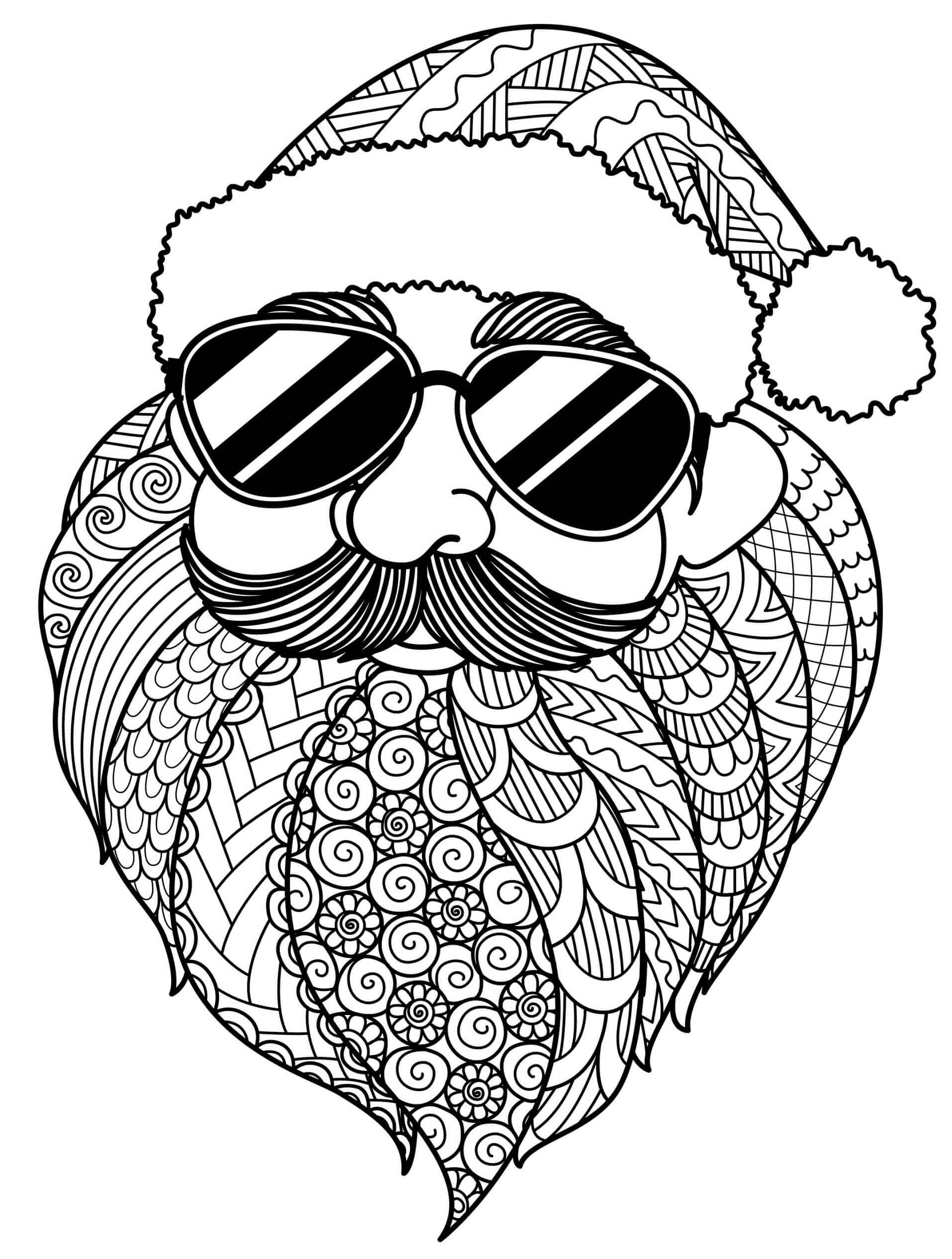 Coloriage Père Noël Avec Des Lunettes Vacances Mandala - Mandala de Noël à imprimer