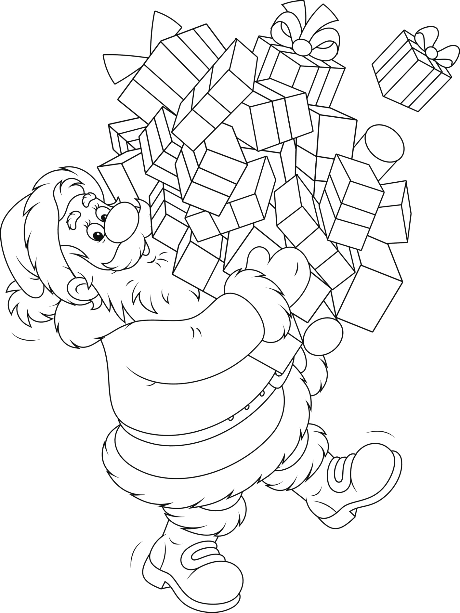 Coloriage Père Noël Avec Pleins De Cadeaux De Noël - Noël à imprimer