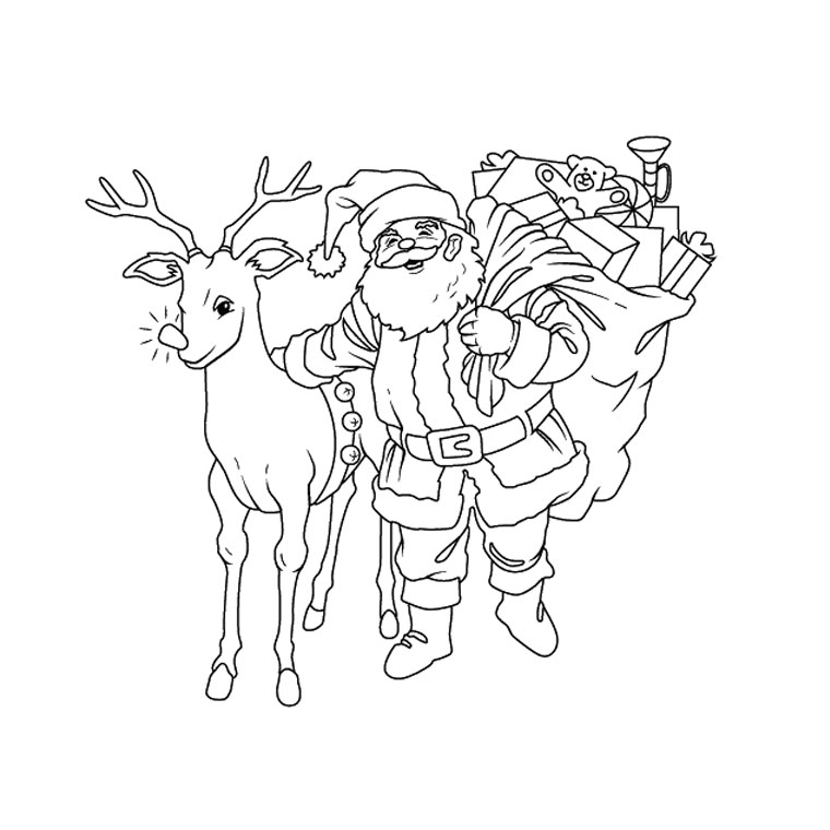 Coloriage Père Noël Avec Ses Rennes - Noël à imprimer