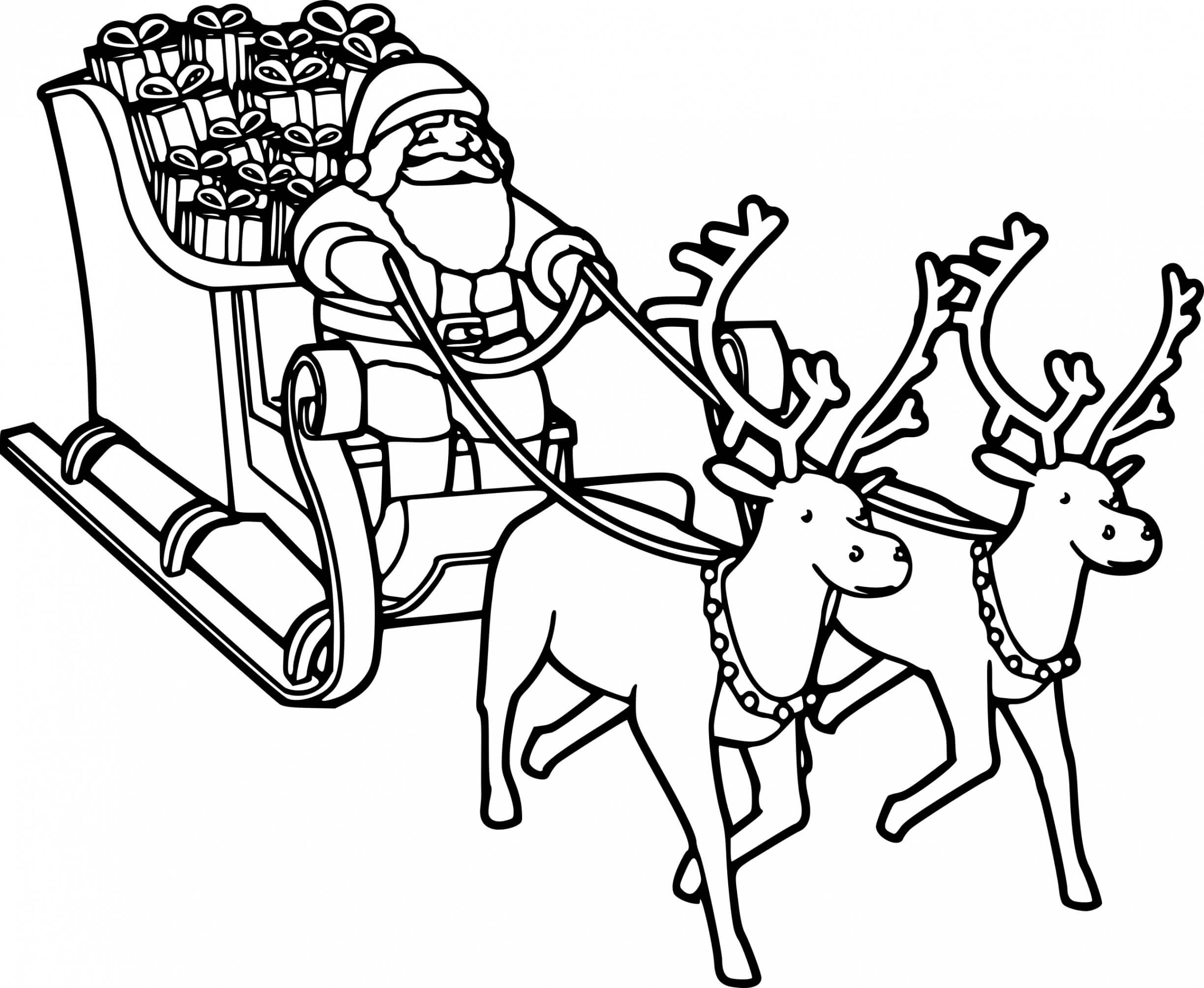 Coloriage Père Noël Avec Traîneau Et Ses Rennes Au Nez Rouge - Père Noël à imprimer