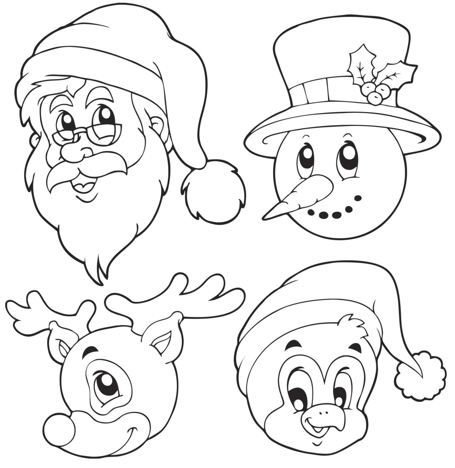 Coloriage Père Noël Bonhomme De Neige Pingouin Reine - Noël à imprimer