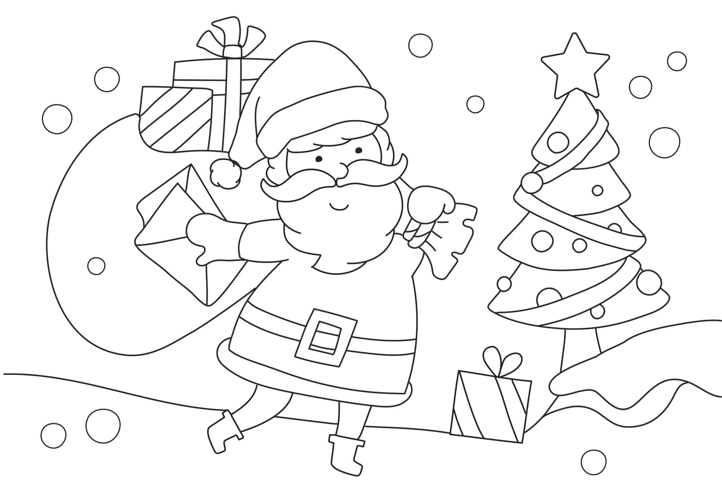 Coloriage Père Noël Cadeaux Arbre Festif - Noël à imprimer