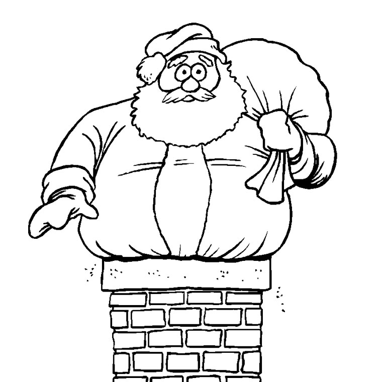 Coloriage Père Noël Cheminee - Noël à imprimer