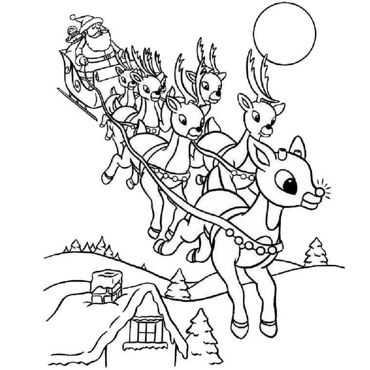 Coloriage Père Noël Dans Le Ciel - Noël à imprimer