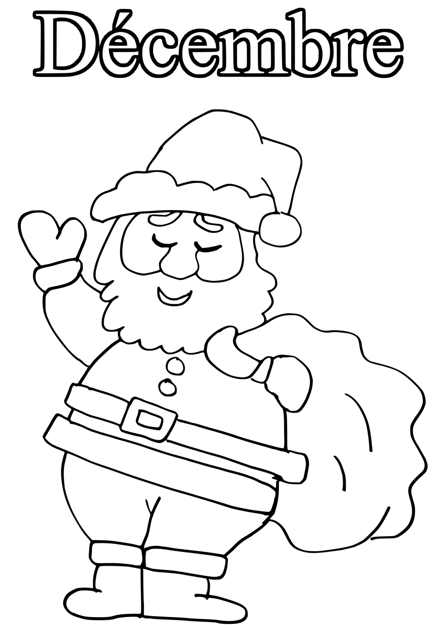 Coloriage Père Noël Décembre - Décembre à imprimer