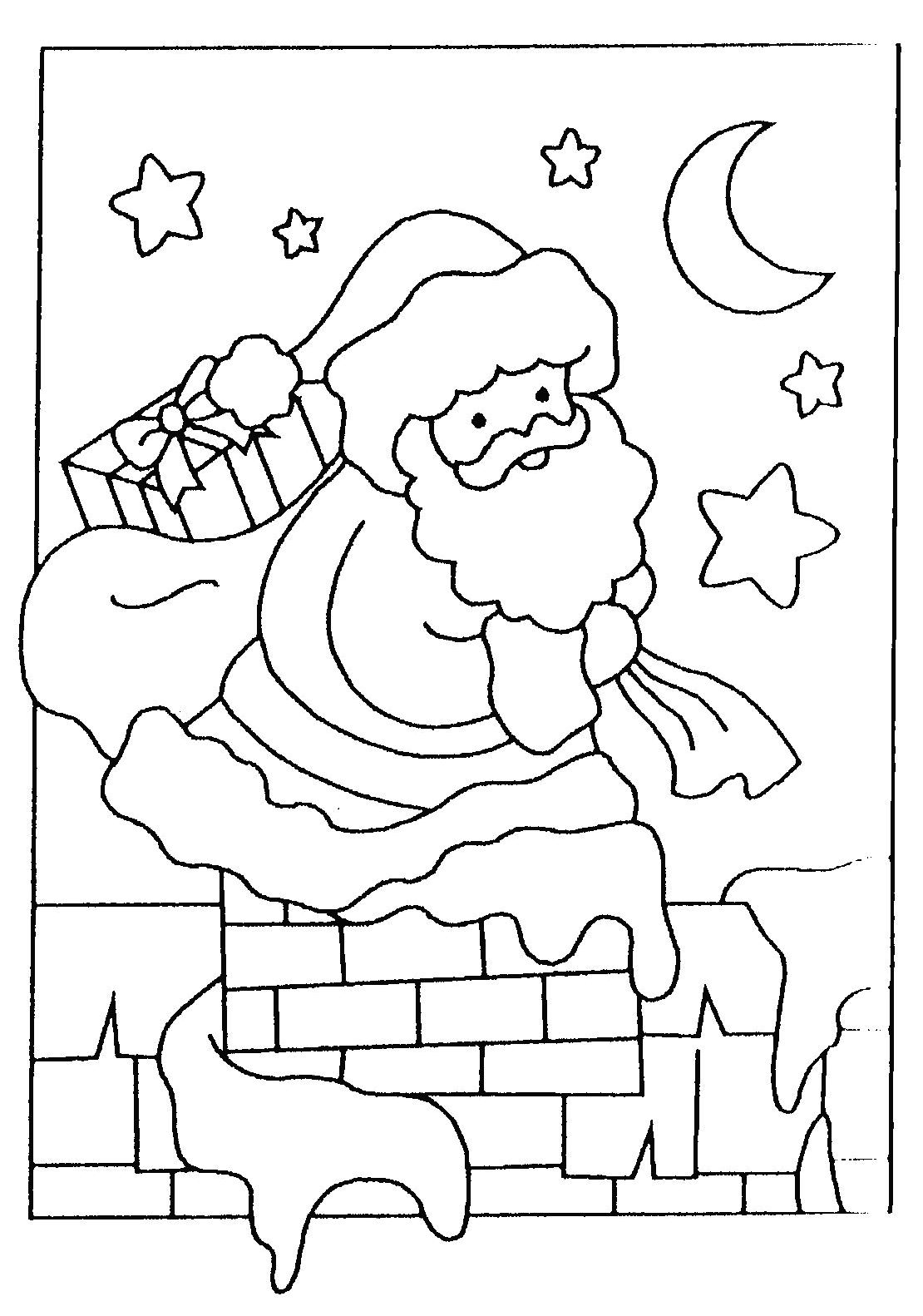 Coloriage Père Noël Entre Par La Chemine Sous La Neige - Noël à imprimer
