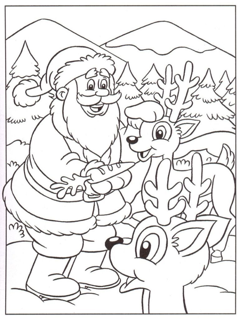 Coloriage Père Noël Et Ses Rennes - Noël à imprimer