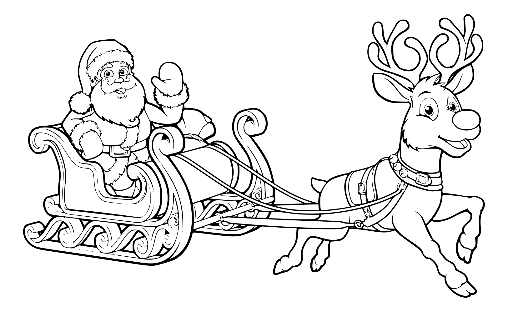 Coloriage Père Noël Et Son Traîneau De Noël Volent Traîneau Et Rennes - Père Noël à imprimer