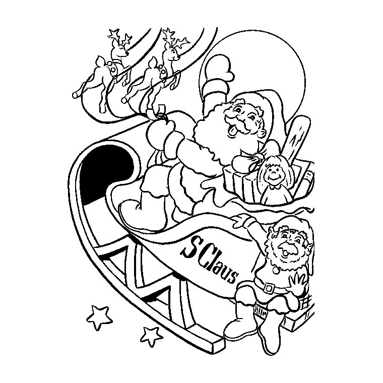 Coloriage Père Noël Sur Traîneau - Noël à imprimer