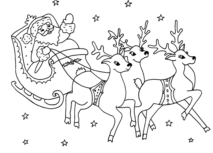 Coloriage Père Noël Traîneau Avec Les Rennes - Père Noël à imprimer