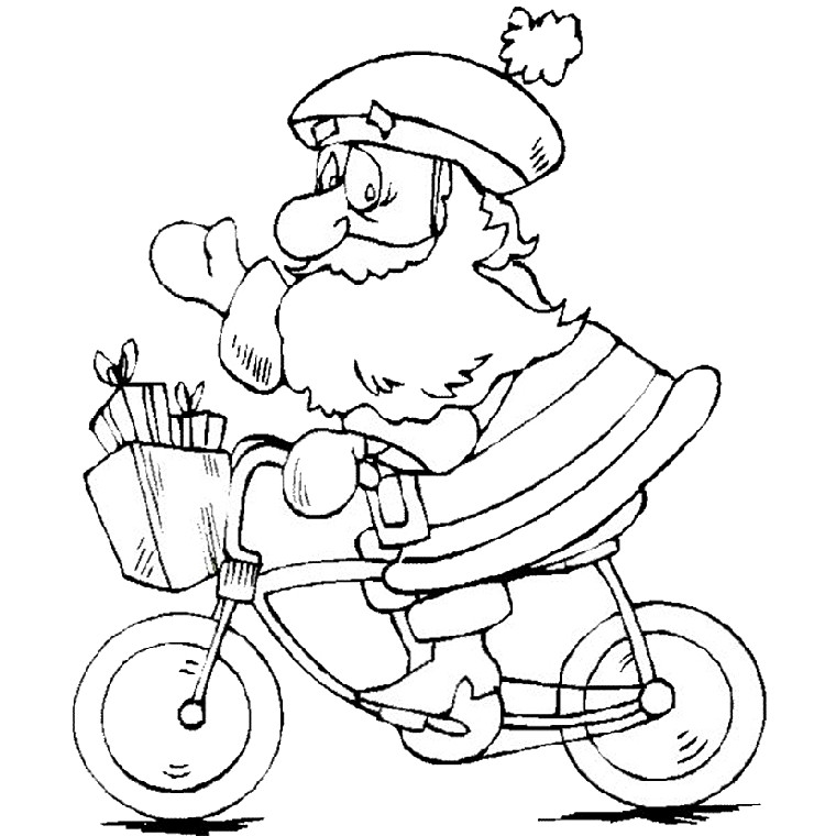Coloriage Père Noël Vélo - Noël à imprimer