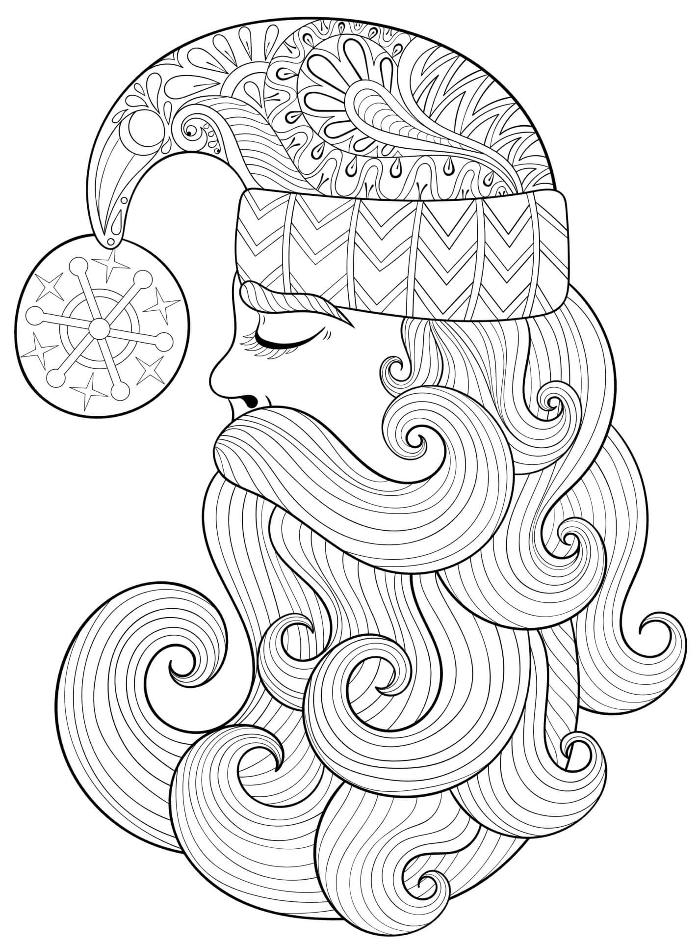Coloriage Père Noël Zen Qui Relaxe Anti Stress - Noël adulte à imprimer