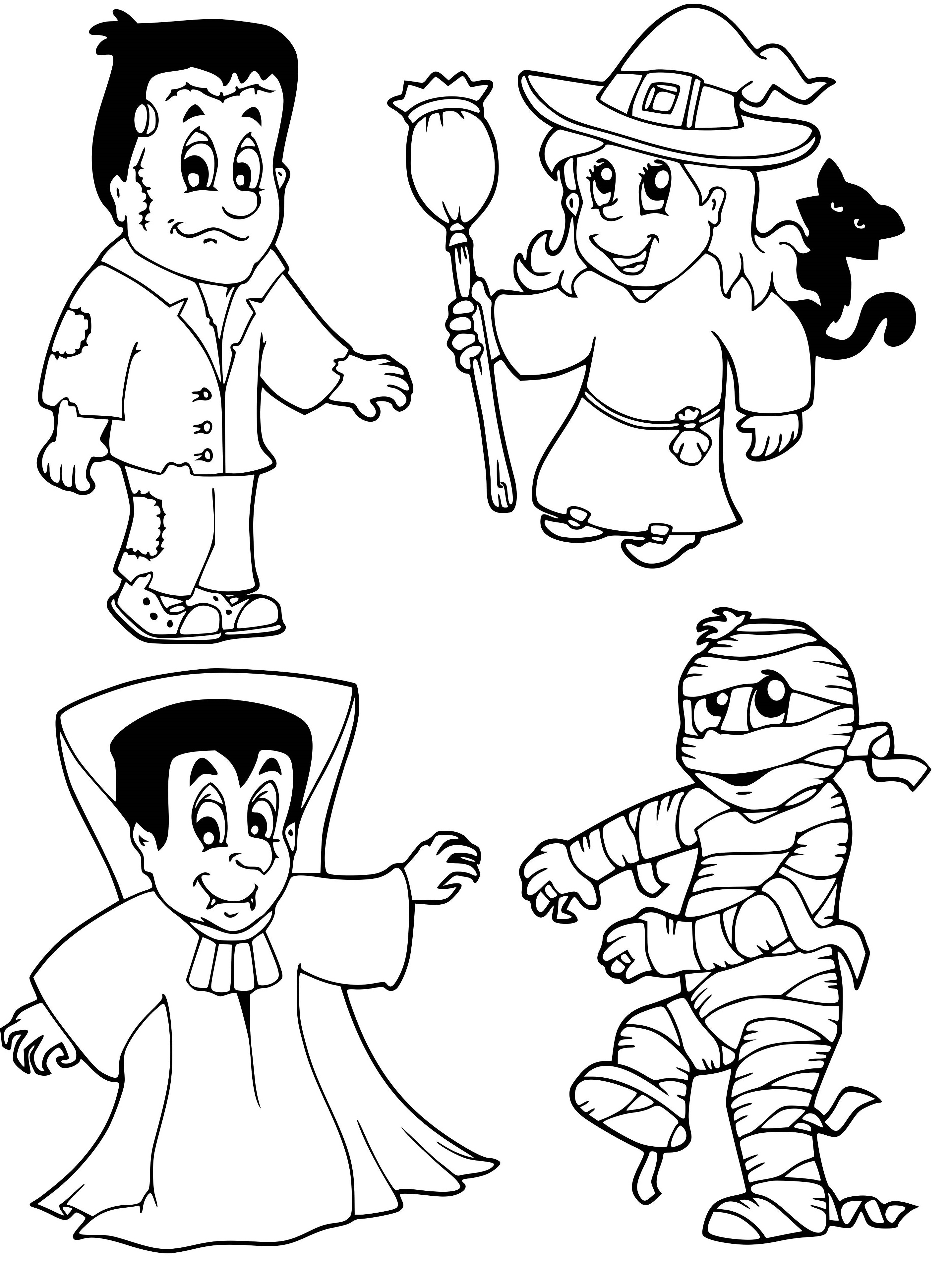 Coloriage Personnages Halloween Vampire Sorcière Momie - Halloween à imprimer