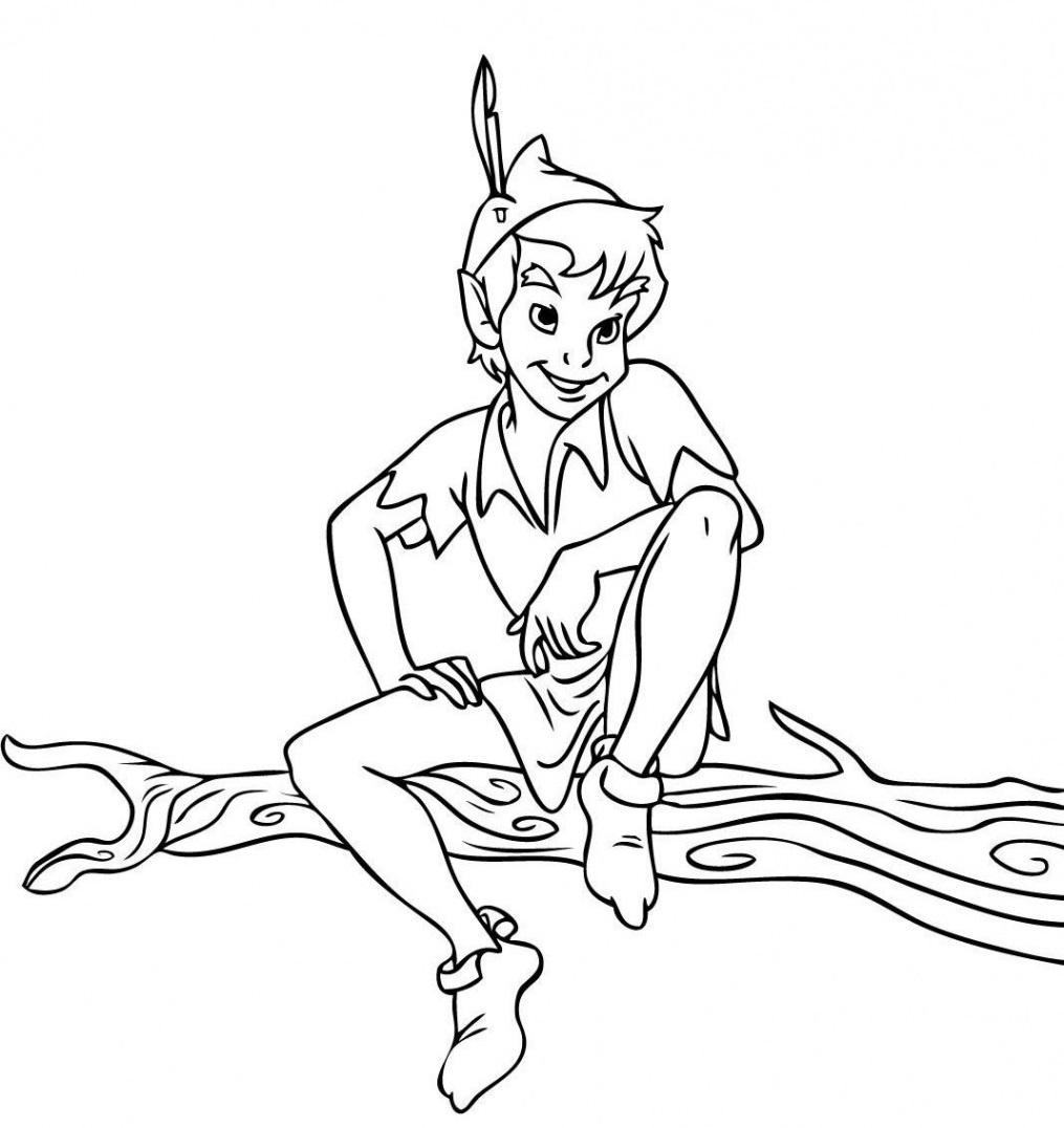 Coloriage Peter pan enfant joyeux attend la fée clochette - Disney à imprimer