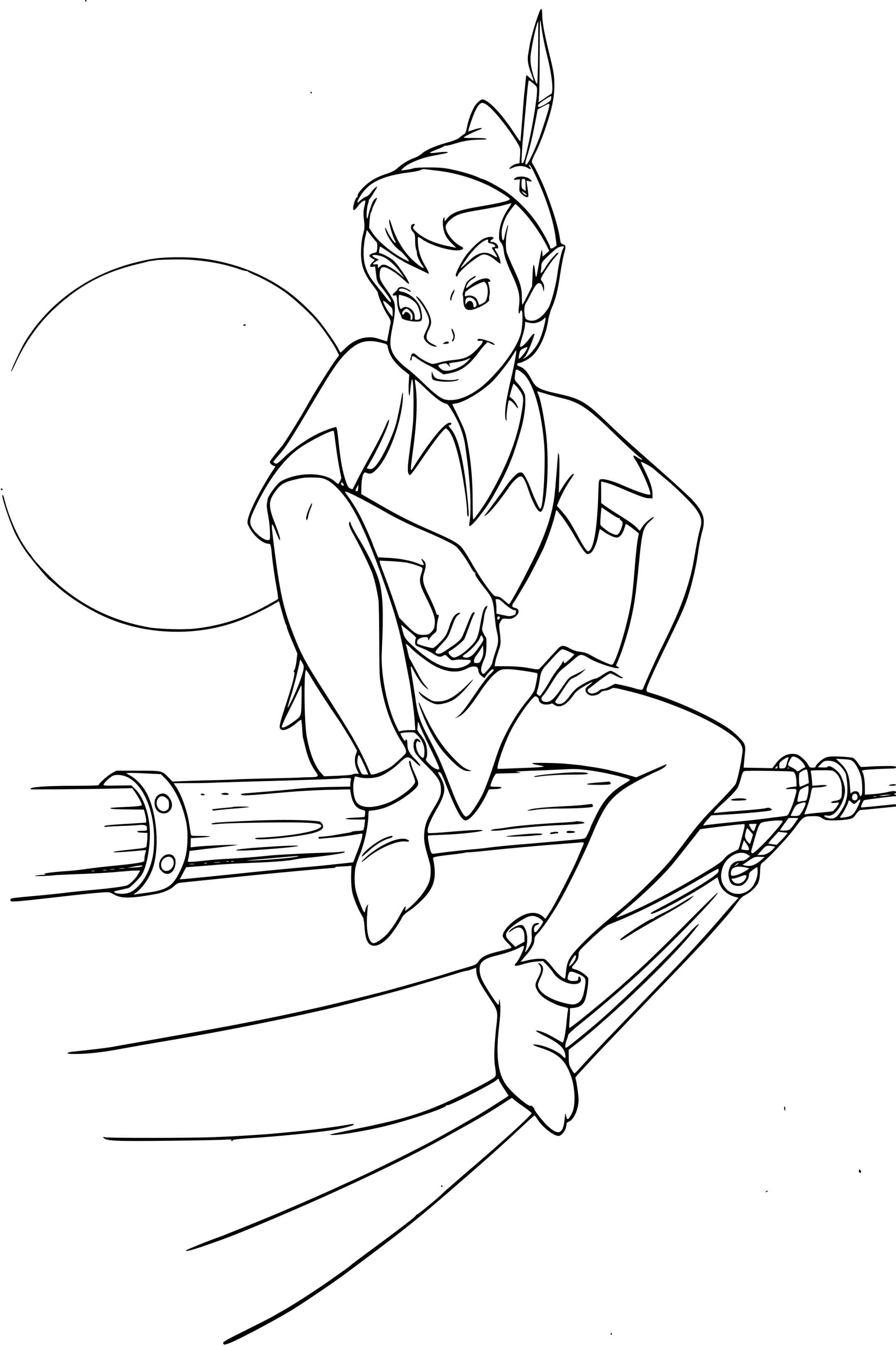 Coloriage Peter Pan Sur Un Bateau Avec Le Coucher Du Soleil Disney - Peter pan à imprimer