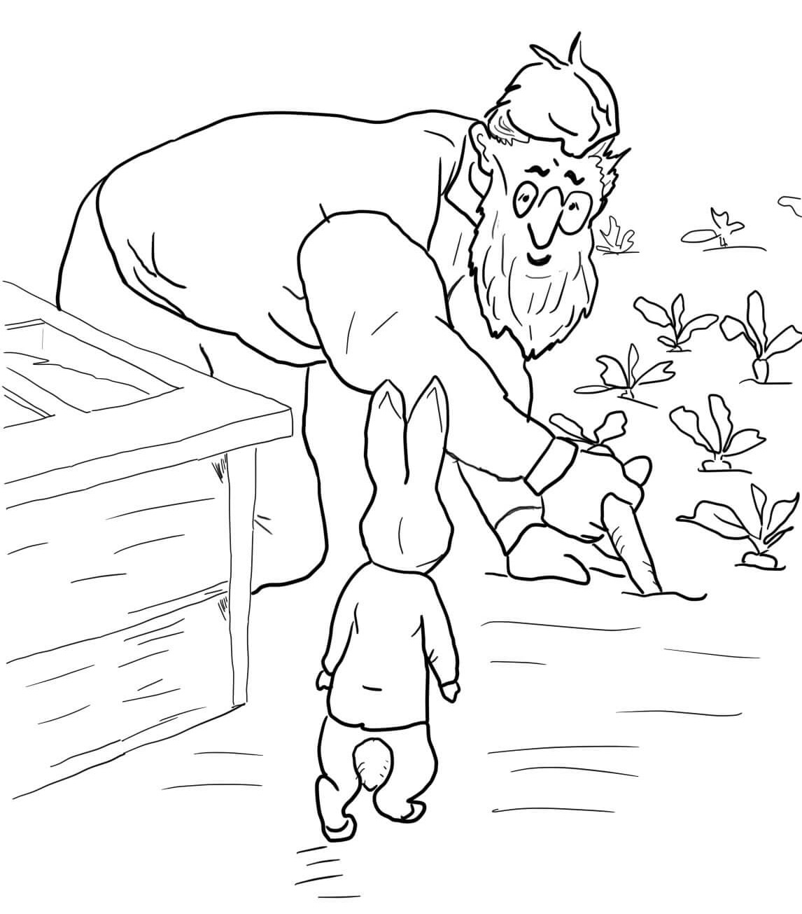 Coloriage Peter Rabbit Is Spotted By Mr Mcgregor - Pierre lapin à imprimer