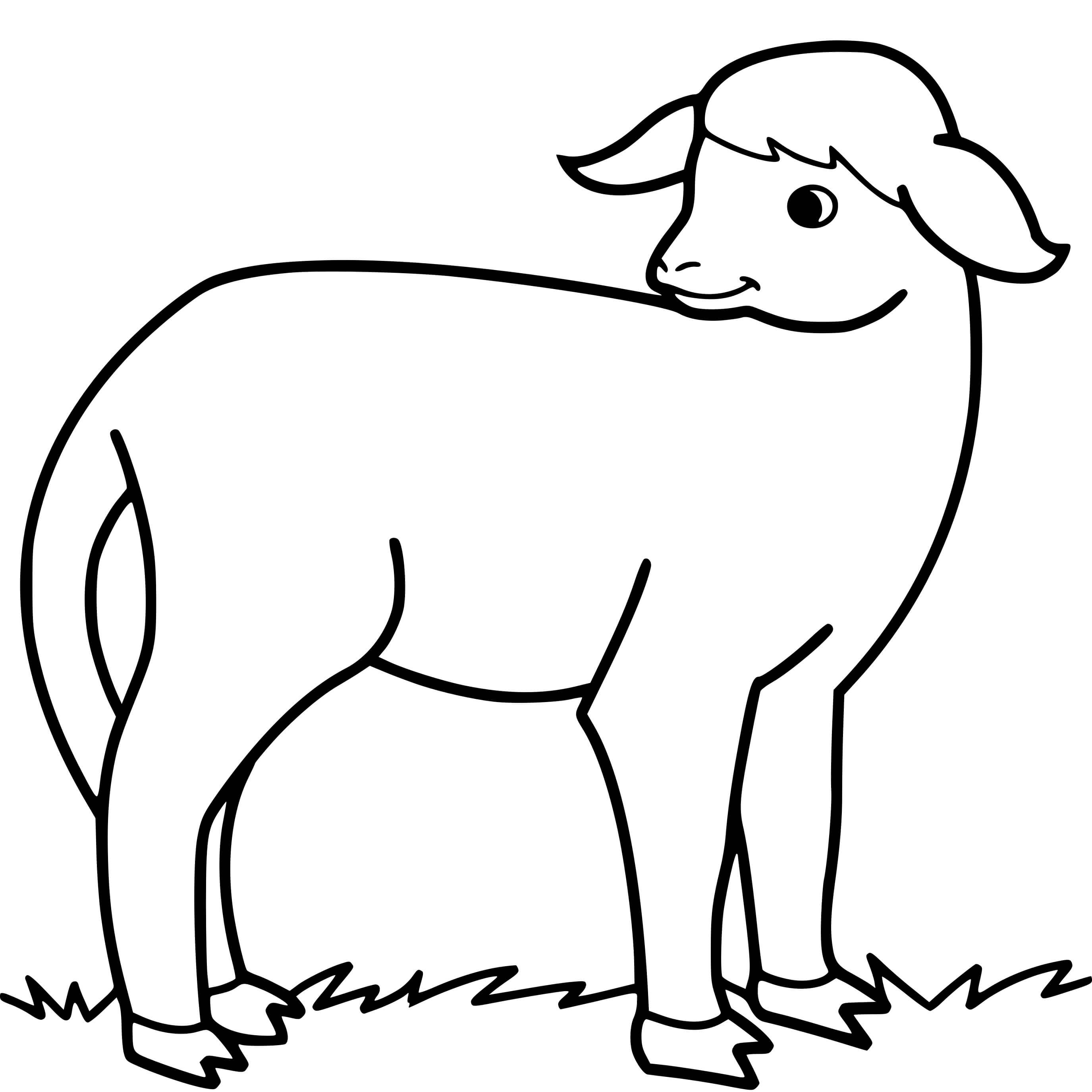 Coloriage Petit Agneau Mange De L'herbe - Mouton à imprimer
