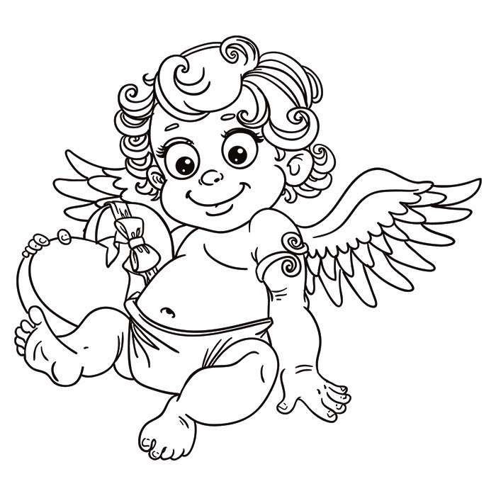 Coloriage Petit Ange Avec Un Cœur - Saint-Valentin à imprimer